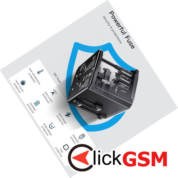 Yesido - Wall Charger (MC10) - 3x USB, Type-C, for Travel, EU, UK, US, AUS, 3.6A - Black