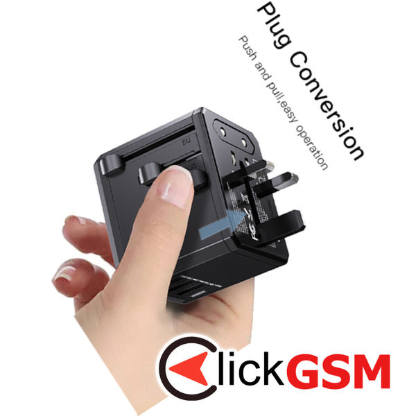 Yesido - Wall Charger (MC10) - 3x USB, Type-C, for Travel, EU, UK, US, AUS, 3.6A - Black