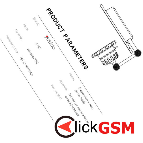 Yesido - Car Holder (C155) - Strong Magnetic Grip, for Vehicle Universal Floating Screen, Tesla Display Model 3/Y - Black