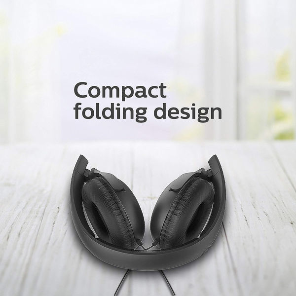 Philips - Wired Headphones (UH201BK/00) - On-Ear, Jack 3.5mm, Foldable, Microphone, Volume Control, 1.2m - Black