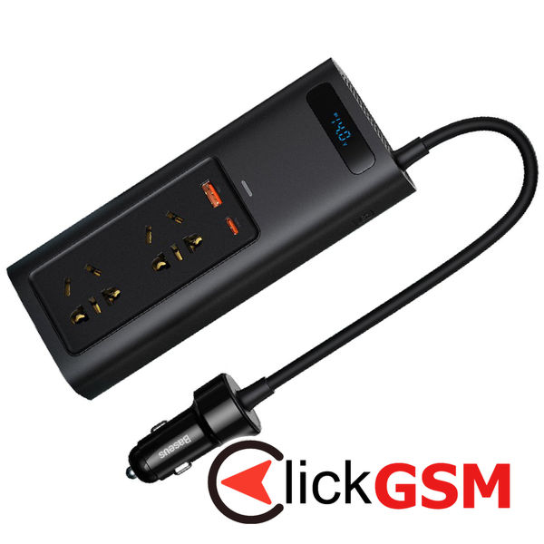 Baseus - In-Car Inverter (CRNBQ-A01) - USB, Type-C, CN/EU Plug, Digital Display, 220V, 150W - Black