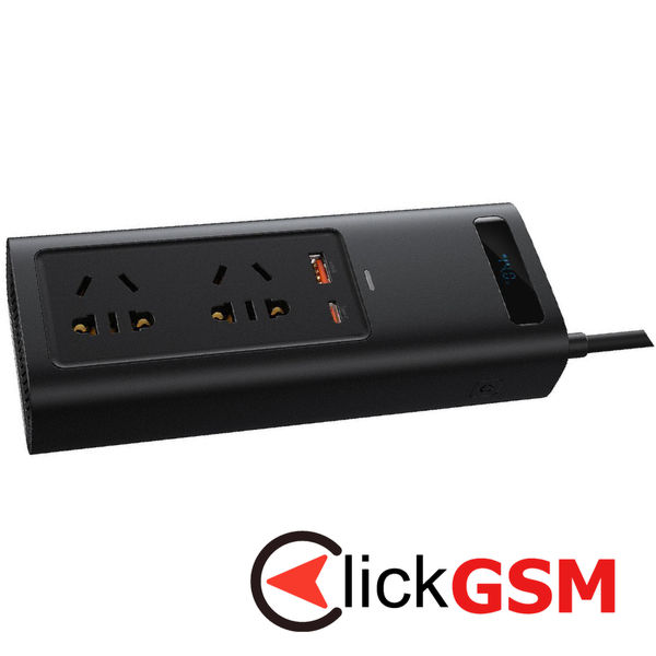 Baseus - In-Car Inverter (CRNBQ-A01) - USB, Type-C, CN/EU Plug, Digital Display, 220V, 150W - Black