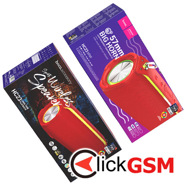 Hoco - Wireless Speaker Rick Sports (HC23) - with Shoulder Strap, Bluetooth 5.3, TF, USB, AUX, FM, RGB Lights, 10W - Red