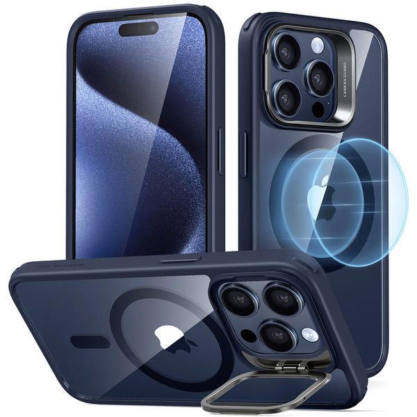 ESR - Classic Hybrid HaloLock Kickstand - iPhone 15 Pro - Clear Dark Blue