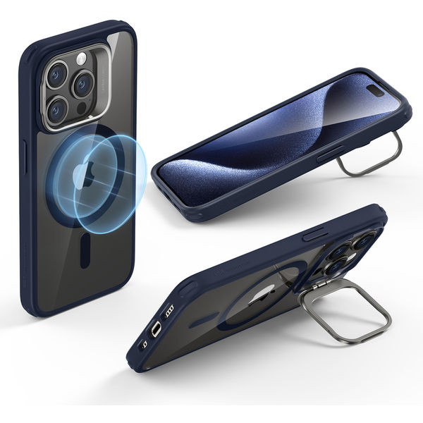 ESR - Classic Hybrid HaloLock Kickstand - iPhone 15 Pro - Clear Dark Blue