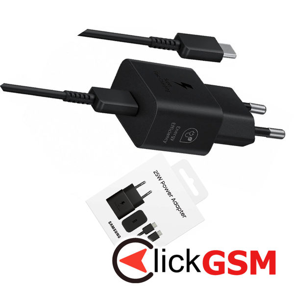 Samsung - Original Wall Charger T2510 (EP-T2510XBEGEU) - Type-C 25W, Super Fast Charging with Cable USB-C - Black (Blister Packing)