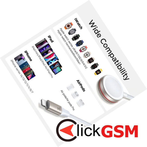 JoyRoom - Wireless Charging Cable (S-IW012) - USB-C to Apple Watch 3.5W, Lightning 30W, 3.5A, 9V, 1.5m - White