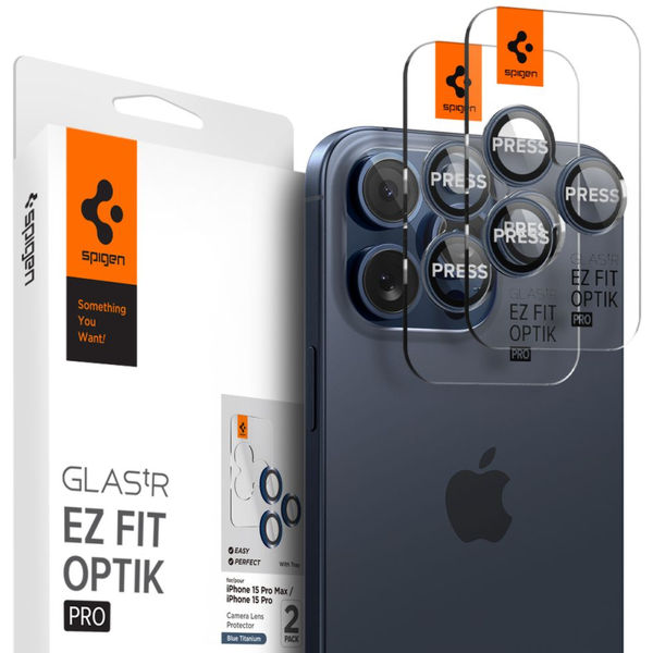 Spigen - Optik.tR EZ Fit Pro Camera Glass (2 pack) - iPhone 14 Pro / 14 Pro Max / 15 Pro / 15 Pro Max - Blue Titanium
