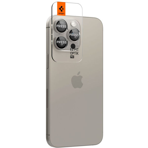 Spigen - Optik.tR EZ Fit Pro Camera Glass (2 pack) - iPhone 14 Pro / 14 Pro Max / 15 Pro / 15 Pro Max - Natural Titanium