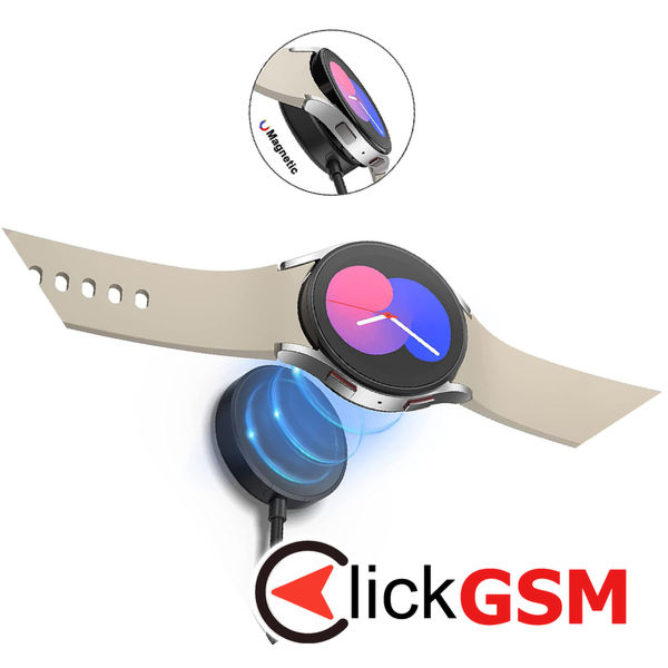 Techsuit - SmartWatch Wireless Charging Cable (TSC12) - for Samsung Galaxy Watch 3/4/5/6, USB, 2.5W, with Desk Holder - Black