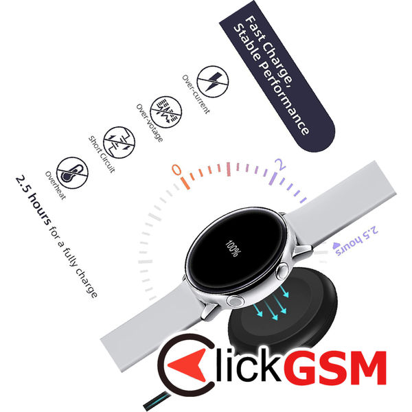 Techsuit - SmartWatch Wireless Charging Cable (TSC12) - for Samsung Galaxy Watch 3/4/5/6, USB, 2.5W, with Desk Holder - Black