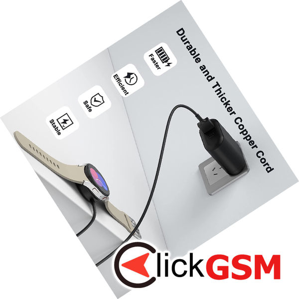 Techsuit - SmartWatch Wireless Charging Cable (TSC12) - for Samsung Galaxy Watch 3/4/5/6, USB, 2.5W, with Desk Holder - Black