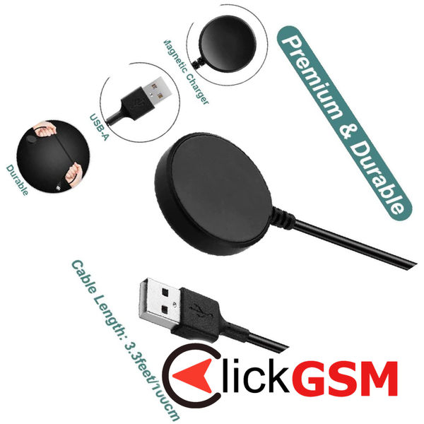 Techsuit - SmartWatch Wireless Charging Cable (TSC12) - for Samsung Galaxy Watch 3/4/5/6, USB, 2.5W, with Desk Holder - Black