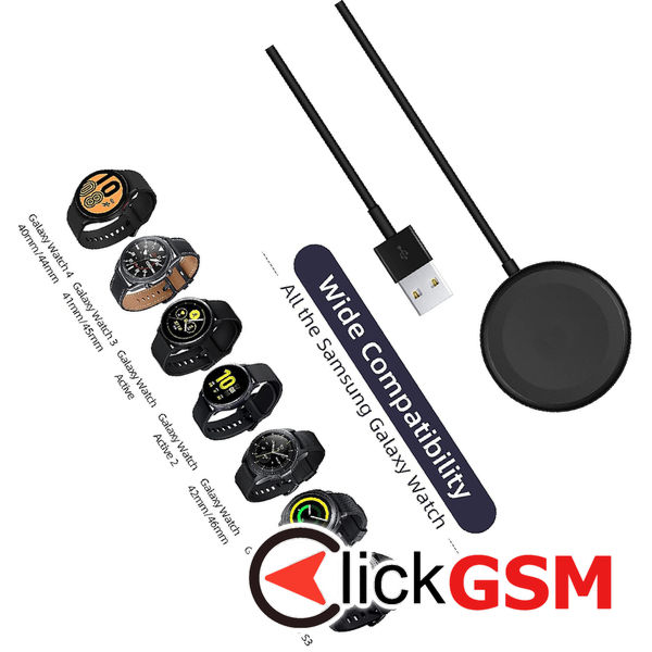 Techsuit - SmartWatch Wireless Charging Cable (TSC12) - for Samsung Galaxy Watch 3/4/5/6, USB, 2.5W, with Desk Holder - Black