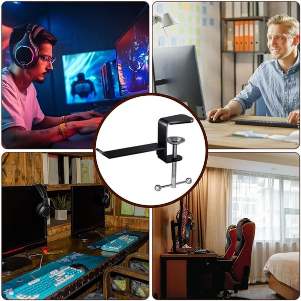 Techsuit - Desk Holder (DH1) - Universal Metal Hook Mount for Bags and Headphones - Black