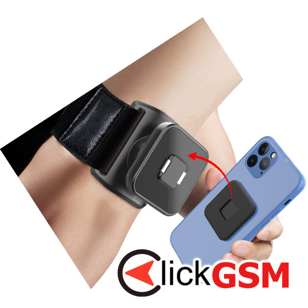 Techsuit - Sports Armband with Phone Magnetic Suction Cup (TSA2) - Velcro Mounting Strap, 3M Glue Sticker, max 6.8 - Black