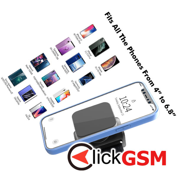 Techsuit - Sports Armband with Phone Magnetic Suction Cup (TSA2) - Velcro Mounting Strap, 3M Glue Sticker, max 6.8 - Black