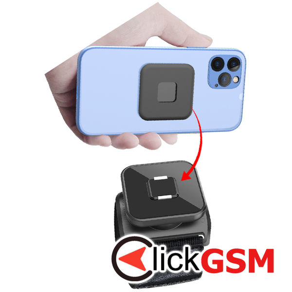 Techsuit - Sports Armband with Phone Magnetic Suction Cup (TSA2) - Velcro Mounting Strap, 3M Glue Sticker, max 6.8 - Black