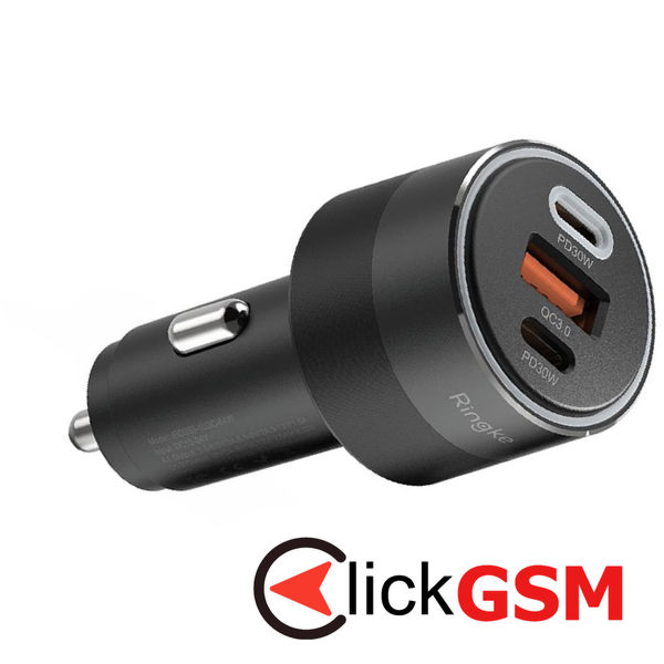 Ringke - Car Charger - USB, 2x Type-C, PD30W, QC3.0, with Ambiental Light - Black