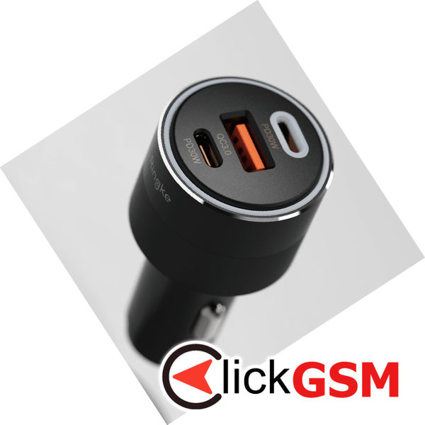 Ringke - Car Charger - USB, 2x Type-C, PD30W, QC3.0, with Ambiental Light - Black