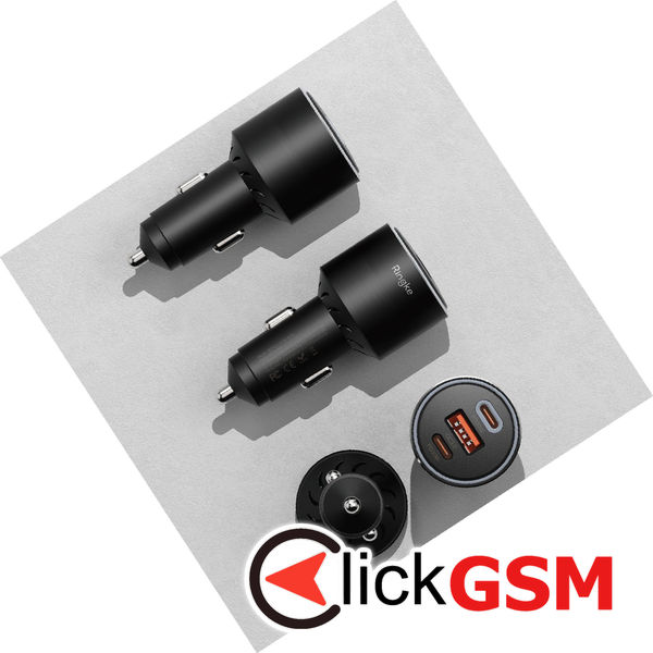 Ringke - Car Charger - USB, 2x Type-C, PD30W, QC3.0, with Ambiental Light - Black