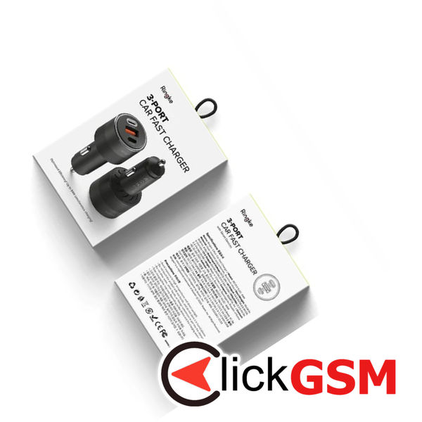 Ringke - Car Charger - USB, 2x Type-C, PD30W, QC3.0, with Ambiental Light - Black