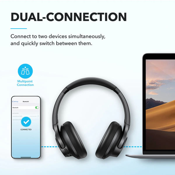 Anker - Wireless Headphones Life Q20i (A3004G11) - Bluetooth, Hybrid Active Noise Cancelling, Dual-Connections - Black