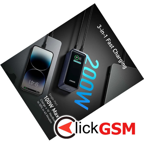 Anker - Power Bank Prime (A1336011) - 2x USB-C, USB, for Phone, Tablet, MacBook, Digital Display, 20000mAh, 200W - Black