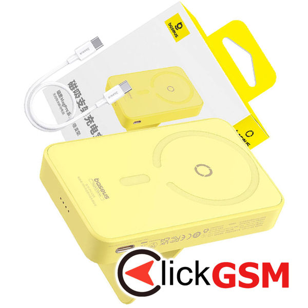Baseus - Power Bank MagPro Magnetic PPCXZ05 (P10064101Y23-00) - USB-C, 5000mAh, 20W, MagSafe, Cable Type-C, 3A, 30cm - Yellow