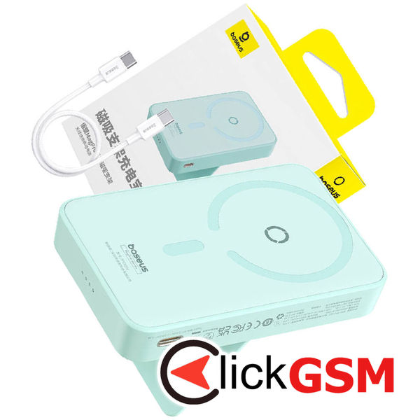 Baseus - Power Bank MagPro Magnetic PPCXZ05 (P10064101333-00) - USB-C, 5000mAh, 20W, MagSafe, Cable Type-C, 3A, 30cm - Mint