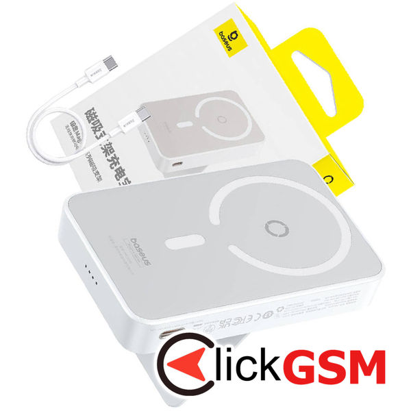 Baseus - Power Bank MagPro Magnetic PPCXZ05 (P10064101223-00) - USB-C, 5000mAh, 20W, MagSafe, Cable Type-C, 3A, 30cm - White