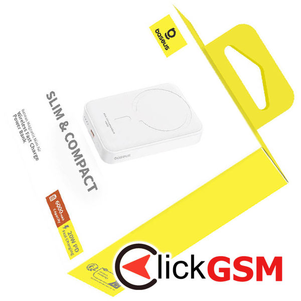Baseus - Power Bank Magnetic Mini Air (P10059002223-00) - USB-C, MagSafe, 6000mAh, 20W - White