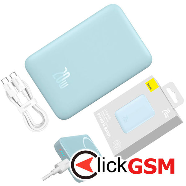 Baseus - Power Bank Magnetic Mini (PPCX110103) - USB-C, MagSafe, 10000mAh, 20W, with Cable Type-C, 3A, 30cm - Bleu