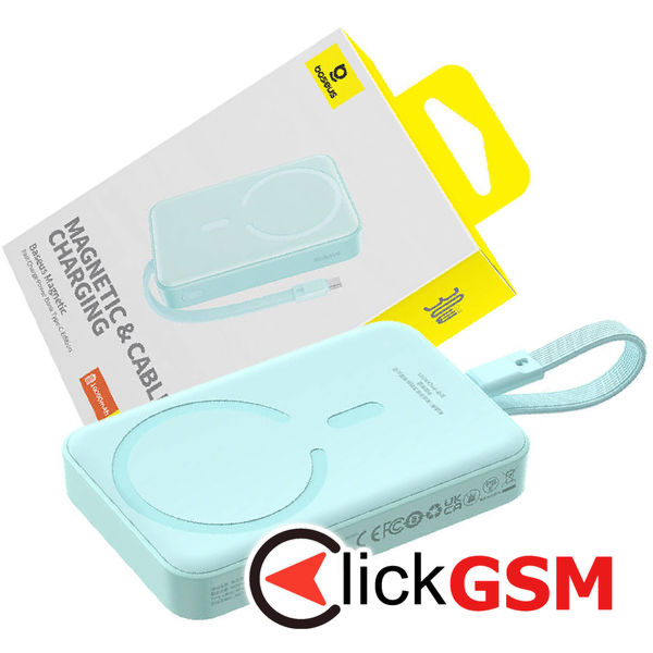 Baseus - Power Bank Magnetic Mini (P1002210B333-00) - MagSafe, 2x USB-C, Lightning, 30W, Fast Charge, 10000mAh - Blue