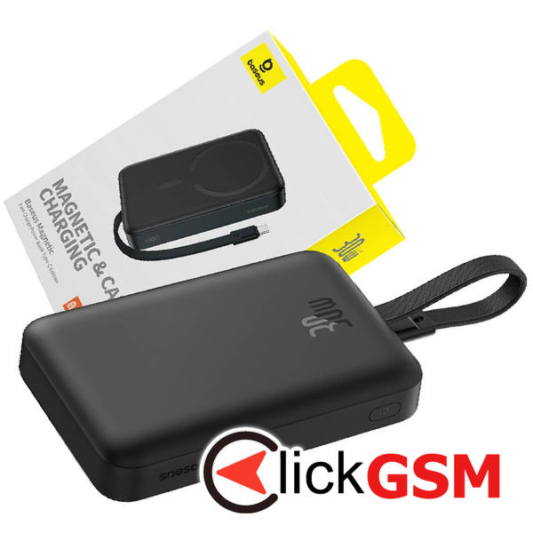 Baseus - Power Bank Magnetic Mini (P1002210B113-00) - MagSafe, 2x USB-C, Lightning, 30W, Fast Charge, 10000mAh - Black
