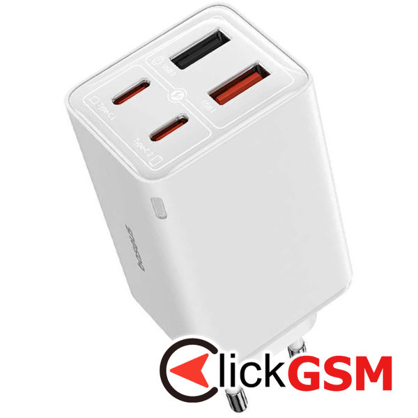 Baseus - Wall Charger GaN (P10162701213-00) - 2x USB, 2x Type-C, 65W, with Cable Type-C to Type-C - White