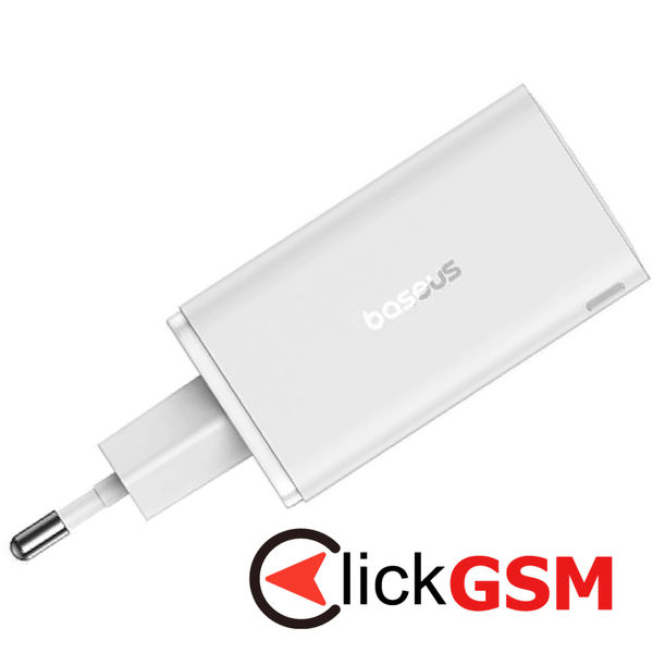 Baseus - Wall Charger GaN (P10162701213-00) - 2x USB, 2x Type-C, 65W, with Cable Type-C to Type-C - White