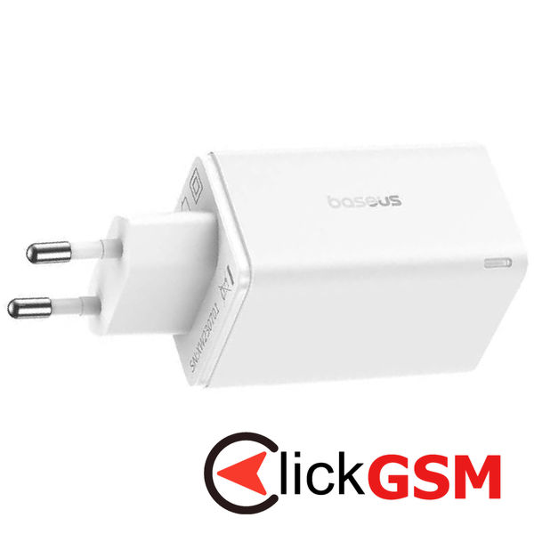 Baseus - Wall Charger GaN (P10162701213-00) - 2x USB, 2x Type-C, 65W, with Cable Type-C to Type-C - White