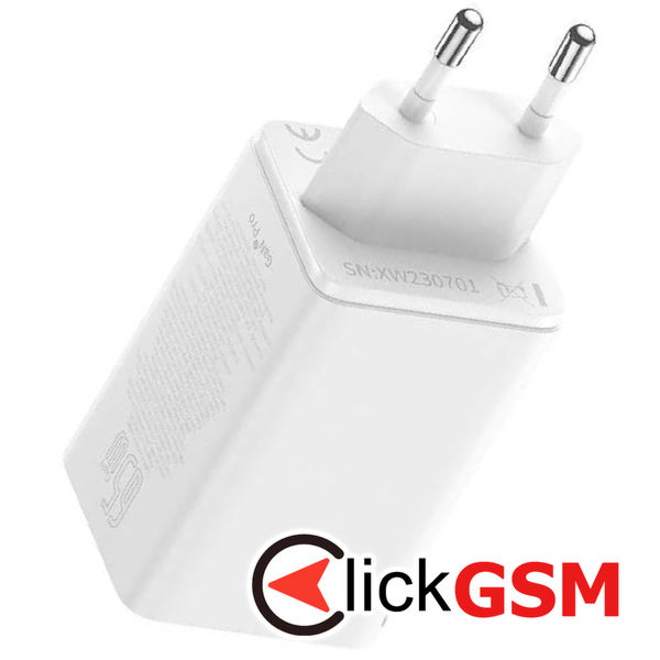 Baseus - Wall Charger GaN (P10162701213-00) - 2x USB, 2x Type-C, 65W, with Cable Type-C to Type-C - White