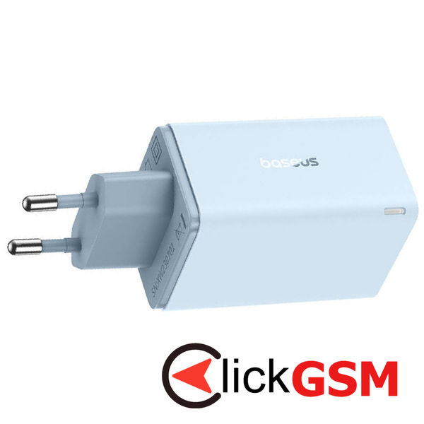 Baseus - Wall Charger GaN (P10162701313-00) - 2x USB, 2x Type-C, 65W, with Cable Type-C to Type-C - Blue