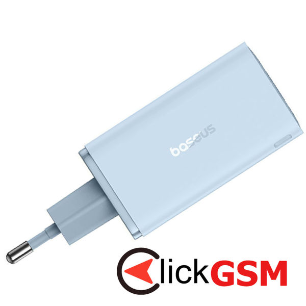 Baseus - Wall Charger GaN (P10162701313-00) - 2x USB, 2x Type-C, 65W, with Cable Type-C to Type-C - Blue