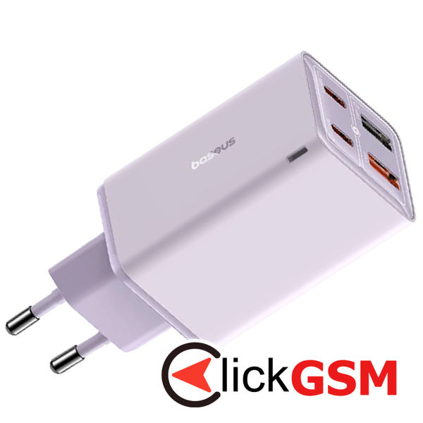 Baseus - Wall Charger GaN (P10162701533-00) - 2x USB, 2x Type-C, 65W, with Cable Type-C to Type-C - Purple