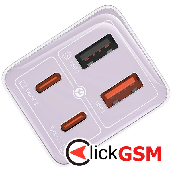 Baseus - Wall Charger GaN (P10162701533-00) - 2x USB, 2x Type-C, 65W, with Cable Type-C to Type-C - Purple