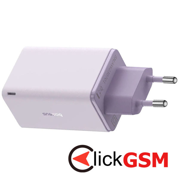 Baseus - Wall Charger GaN (P10162701533-00) - 2x USB, 2x Type-C, 65W, with Cable Type-C to Type-C - Purple