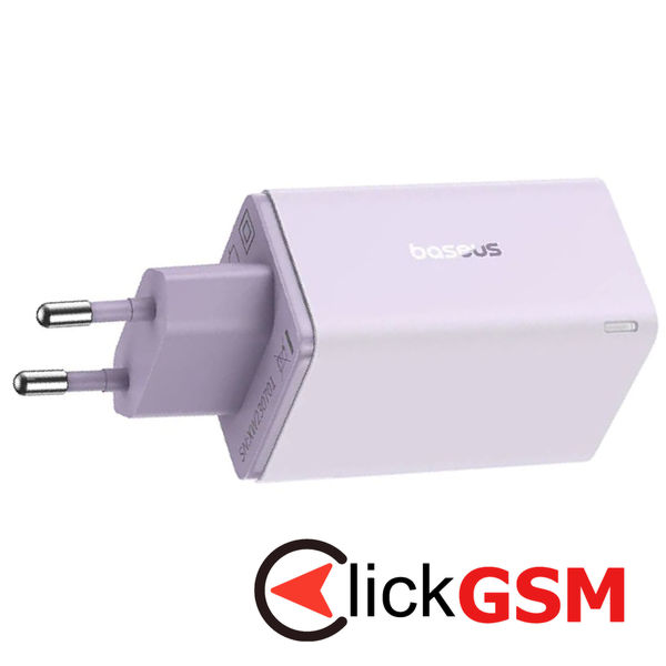 Baseus - Wall Charger GaN (P10162701533-00) - 2x USB, 2x Type-C, 65W, with Cable Type-C to Type-C - Purple