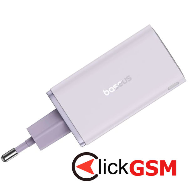 Baseus - Wall Charger GaN (P10162701533-00) - 2x USB, 2x Type-C, 65W, with Cable Type-C to Type-C - Purple