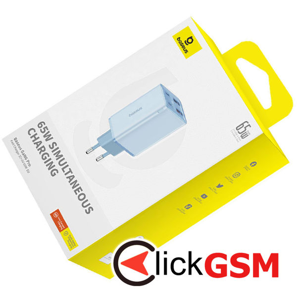 Baseus - Wall Charger GaN (P10162701533-00) - 2x USB, 2x Type-C, 65W, with Cable Type-C to Type-C - Purple