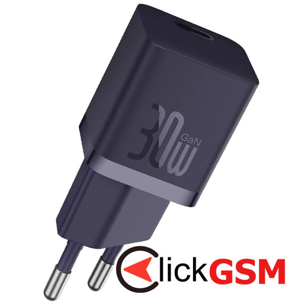 Baseus - Wall Charger (P10110902523-00) - GaN, Type-C, Fast Charging, 30W, with Cable Type-C, 100W, 1m - Midnight Purple