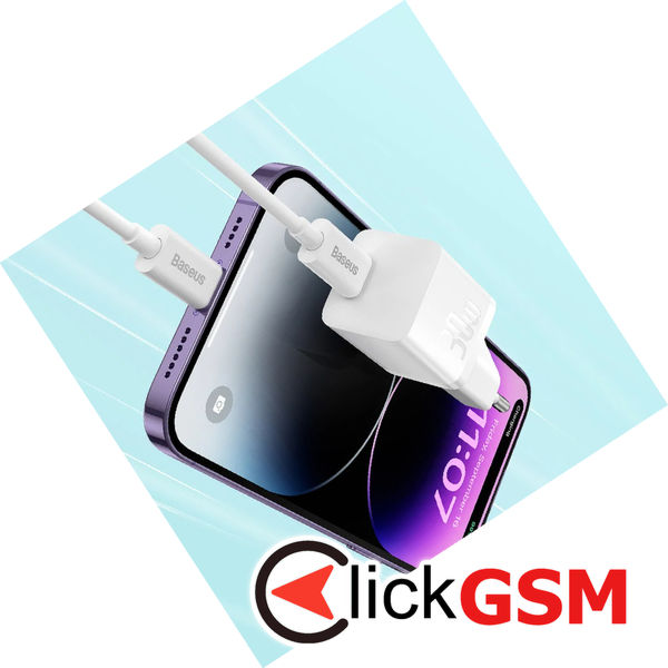 Baseus - Wall Charger (P10110902523-00) - GaN, Type-C, Fast Charging, 30W, with Cable Type-C, 100W, 1m - Midnight Purple