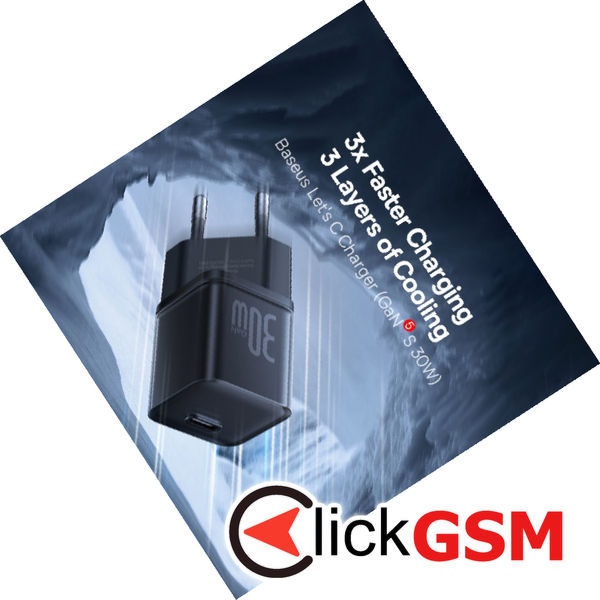 Baseus - Wall Charger Gallium Nitride (P10162504113-00) - GaN5S, Type-C, Fast Charge, 30W - Black